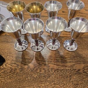 Elegant Silver Plated and Gold Goblet Set Of 8, 5' Inches Height, Made In Spain